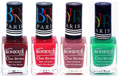 

Bonjour Paris Ultra-long-wear formula High Shine Nail Polish 77 Dark Red, Pink, Mauve, Green(Pack of 4)