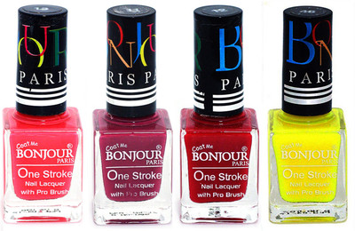 

Bonjour Paris Ultra-long-wear formula High Shine Nail Polish 175 Pink, Mauve, Red, Yellow(Pack of 4)