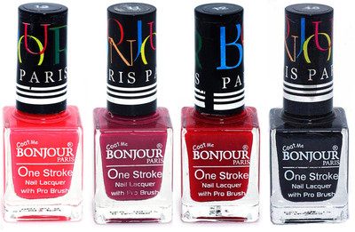 

Bonjour Paris Ultra-long-wear formula High Shine Nail Polish 156 Pink, Mauve, Red, Black(Pack of 4)