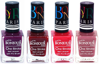 

Bonjour Paris Ultra-long-wear formula High Shine Nail Polish 29 Plum, Dark Red, Pink, Mauve(Pack of 4)