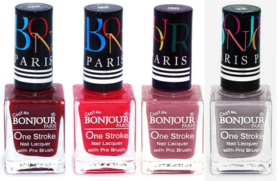 

Bonjour Paris Ultra-long-wear formula High Shine Nail Polish 65 Dark Red, Pink, Mauve, Light Gray(Pack of 4)