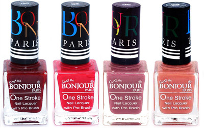 

Bonjour Paris Ultra-long-wear formula High Shine Nail Polish 66 Dark Red, Pink, Mauve, Nude(Pack of 4)