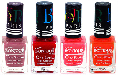 

Bonjour Paris Ultra-long-wear formula High Shine Nail Polish 128 Mauve, Red, Pink, Neon Orange(Pack of 4)
