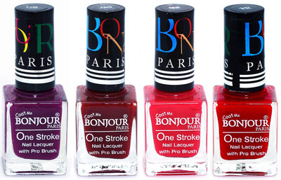 

Bonjour Paris Ultra-long-wear formula High Shine Nail Polish 30 Plum, Dark Red, Pink, Red(Pack of 4)