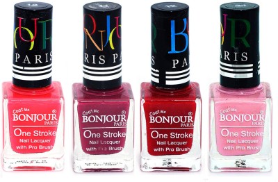 

Bonjour Paris Ultra-long-wear formula High Shine Nail Polish 164 Pink, Mauve, Red, Babby Pink(Pack of 4)