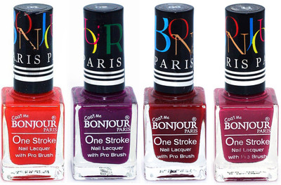 

Bonjour Paris Ultra-long-wear formula High Shine Nail Polish 05 Red, Plum, Dark Red, Mauve(Pack of 4)