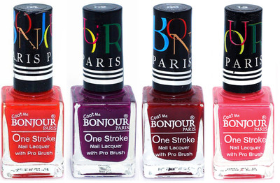 

Bonjour Paris Ultra-long-wear formula High Shine Nail Polish 07 Red, Plum, Dark Red, Light Pink(Pack of 4)