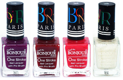 

Bonjour Paris Ultra-long-wear formula High Shine Nail Polish 47 Plum, Dark Red, Pink, White(Pack of 4)