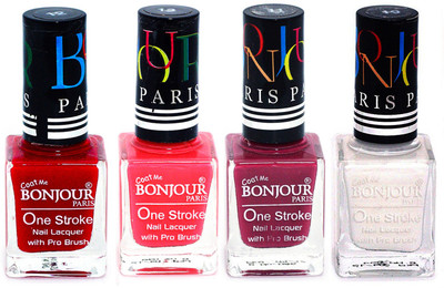 

Bonjour Paris Ultra-long-wear formula High Shine Nail Polish 135 Red, Pink, Mauve, White(Pack of 4)