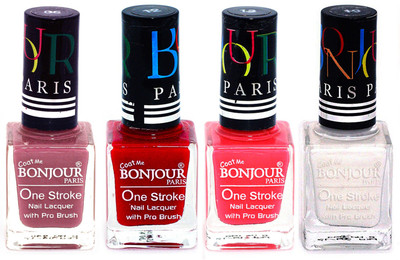 

Bonjour Paris Ultra-long-wear formula High Shine Nail Polish 112 Mauve, Red, Pink, White(Pack of 4)