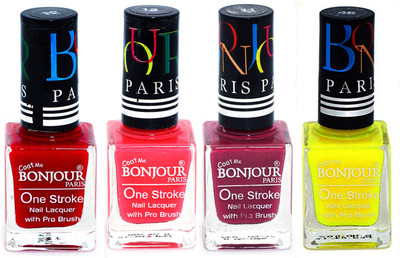 

Bonjour Paris Ultra-long-wear formula High Shine Nail Polish 153 Red, Pink, Mauve, Yellow(Pack of 4)