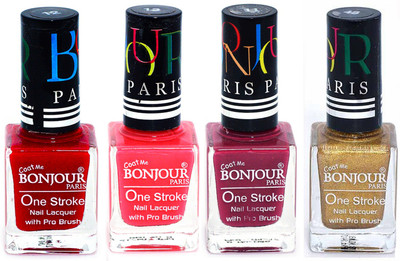 

Bonjour Paris Ultra-long-wear formula High Shine Nail Polish 148 Red, Pink, Mauve, Golden(Pack of 4)
