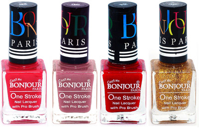 

Bonjour Paris Ultra-long-wear formula High Shine Nail Polish 99 Pink, Mauve, Red, Golden(Pack of 4)