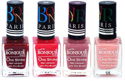

Bonjour Paris Ultra-long-wear formula High Shine Nail Polish 67 Dark Red, Pink, Mauve, Nude(Pack of 4)