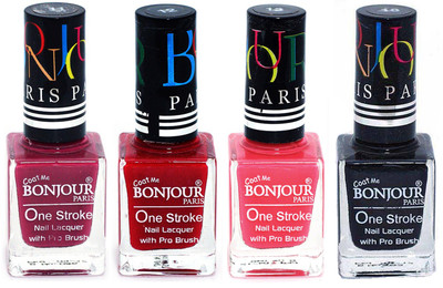 

Bonjour Paris Ultra-long-wear formula High Shine Nail Polish 177 Mauve, Red, Light Pink, Black(Pack of 4)