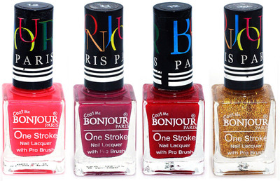 

Bonjour Paris Ultra-long-wear formula High Shine Nail Polish 168 Pink, Mauve, Red, Golden(Pack of 4)