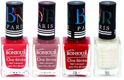 

Bonjour Paris Ultra-long-wear formula High Shine Nail Polish 98 Pink, Mauve, Red, White(Pack of 4)