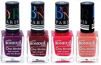 

Bonjour Paris Ultra-long-wear formula High Shine Nail Polish 40 Plum, Dark Red, Pink, Nude(Pack of 4)