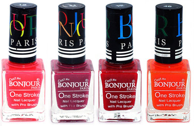 

Bonjour Paris Ultra-long-wear formula High Shine Nail Polish 173 Pink, Mauve, Red, Neon Orange(Pack of 4)