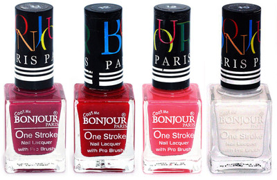 

Bonjour Paris Ultra-long-wear formula High Shine Nail Polish 178 Mauve, Red, Light Pink, White(Pack of 4)
