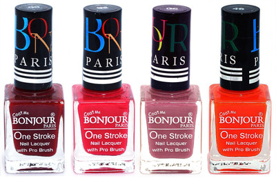 

Bonjour Paris Ultra-long-wear formula High Shine Nail Polish 79 Dark Red, Pink, Mauve, Neon Orange(Pack of 4)