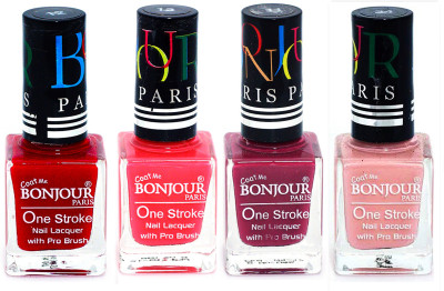 Bonjour Paris Ultra-long-wear formula High Shine Nail Polish 139 Red, Pink, Mauve, Nude(Pack of 4)
