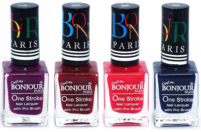 

Bonjour Paris Ultra-long-wear formula High Shine Nail Polish 43 Plum, Dark Red, Pink, Blue(Pack of 4)