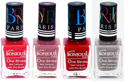

Bonjour Paris Ultra-long-wear formula High Shine Nail Polish 90 Pink, Mauve, Red, Light Gray(Pack of 4)