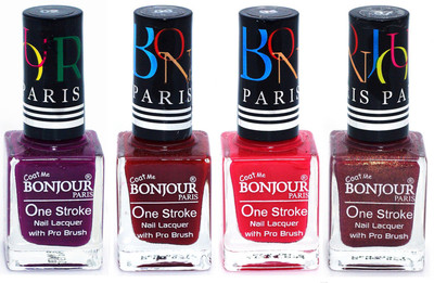 

Bonjour Paris Ultra-long-wear formula High Shine Nail Polish 46 Plum, Dark Red, Pink, Coffee(Pack of 4)