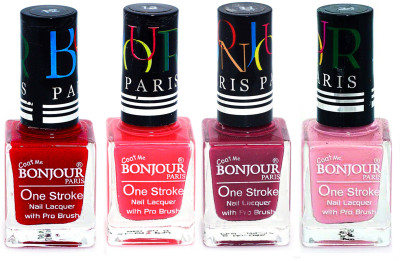 

Bonjour Paris Ultra-long-wear formula High Shine Nail Polish 142 Red, Pink, Mauve, Babby Pink(Pack of 4)