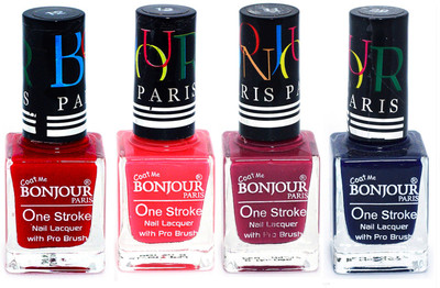 

Bonjour Paris Ultra-long-wear formula High Shine Nail Polish 141 Red, Pink, Mauve, Blue(Pack of 4)