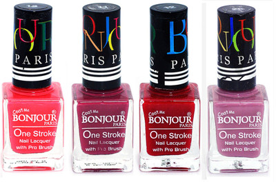 

Bonjour Paris Ultra-long-wear formula High Shine Nail Polish 162 Pink, Mauve, Red, Light Purple(Pack of 4)