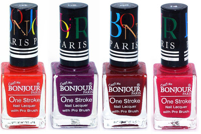 

Bonjour Paris Ultra-long-wear formula High Shine Nail Polish 08 Red, Plum, Dark Red, Pink(Pack of 4)