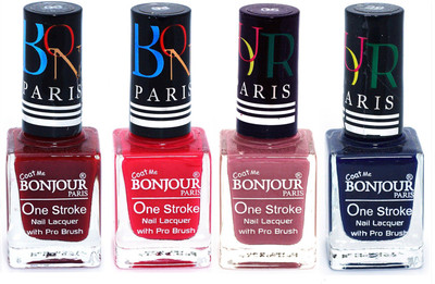 

Bonjour Paris Ultra-long-wear formula High Shine Nail Polish 69 Dark Red, Pink, Mauve, Blue(Pack of 4)