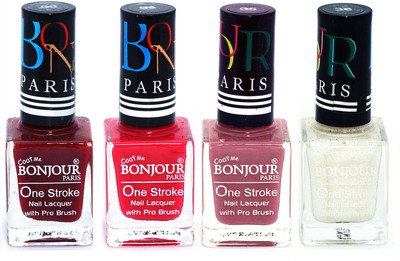 

Bonjour Paris Ultra-long-wear formula High Shine Nail Polish 73 Dark Red, Pink, Mauve, White(Pack of 4)