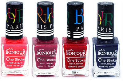 

Bonjour Paris Ultra-long-wear formula High Shine Nail Polish 163 Pink, Mauve, Red, Blue(Pack of 4)