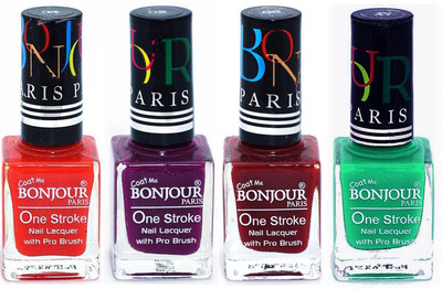 

Bonjour Paris Ultra-long-wear formula High Shine Nail Polish 24 Red, Plum, Dark Red, Green(Pack of 4)