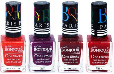 

Bonjour Paris Ultra-long-wear formula High Shine Nail Polish 06 Red, Plum, Dark Red, Red(Pack of 4)