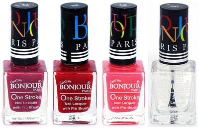 

Bonjour Paris Ultra-long-wear formula High Shine Nail Polish 179 Mauve, Red, Light Pink, Top coat(Pack of 4)