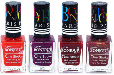 

Bonjour Paris Ultra-long-wear formula High Shine Nail Polish 19 Red, Plum, Dark Red, Coffee(Pack of 4)