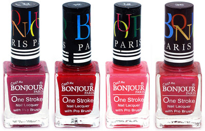 

Bonjour Paris Ultra-long-wear formula High Shine Nail Polish 186 Mauve, Red, Light Pink, Maroon(Pack of 4)