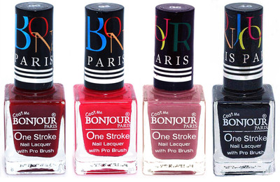 

Bonjour Paris Ultra-long-wear formula High Shine Nail Polish 62 Dark Red, Pink, Mauve, Black(Pack of 4)