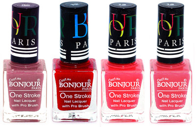 Bonjour Paris Ultra-long-wear formula High Shine Nail Polish 109 Mauve, Red, Pink, Light Pink(Pack of 4)