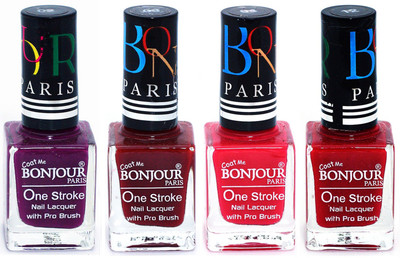 

Bonjour Paris Ultra-long-wear formula High Shine Nail Polish 33 Plum, Dark Red, Pink, Red(Pack of 4)