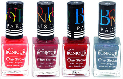 

Bonjour Paris Ultra-long-wear formula High Shine Nail Polish 169 Pink, Mauve, Red, Sky Blue(Pack of 4)