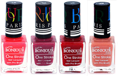 

Bonjour Paris Ultra-long-wear formula High Shine Nail Polish 160 Pink, Mauve, Red, Nude(Pack of 4)