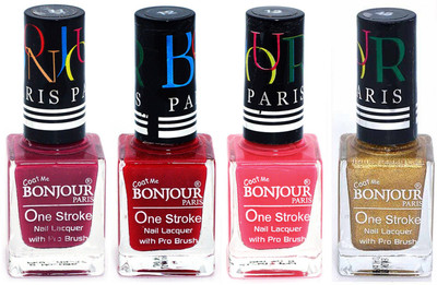 

Bonjour Paris Ultra-long-wear formula High Shine Nail Polish 191 Mauve, Red, Light Pink, Golden(Pack of 4)
