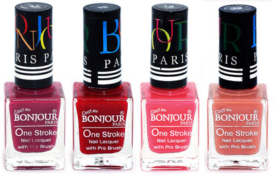 

Bonjour Paris Ultra-long-wear formula High Shine Nail Polish 181 Mauve, Red, Light Pink, Nude(Pack of 4)