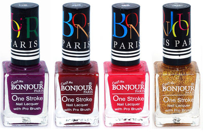 

Bonjour Paris Ultra-long-wear formula High Shine Nail Polish 48 Plum, Dark Red, Pink, Golden(Pack of 4)