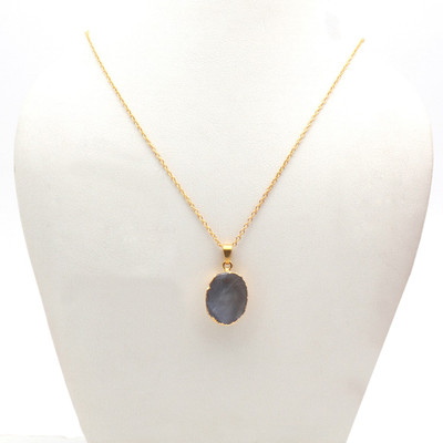 The Sparkle Story Agate Slice Pendant 26x12mm With Gold Plated 18